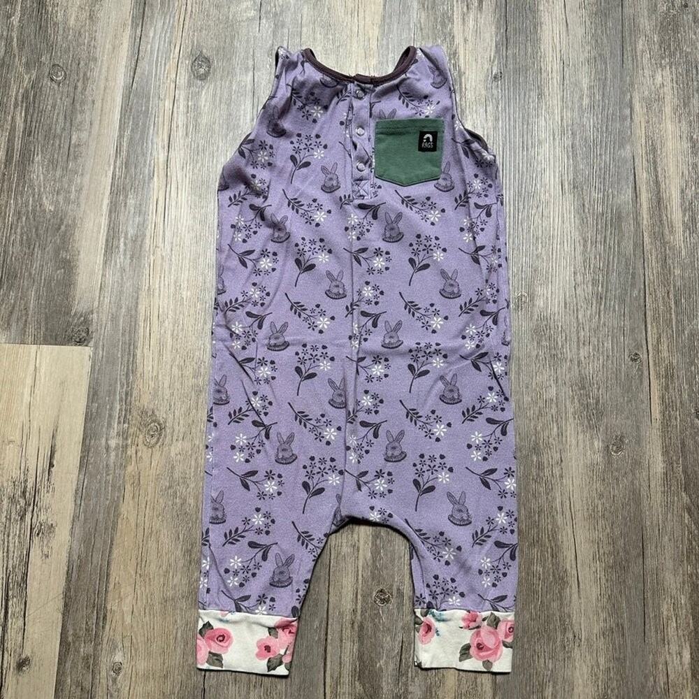 RAGS One-Piece Romper Purple Green 3/4T Bunny Floral Sleeveless